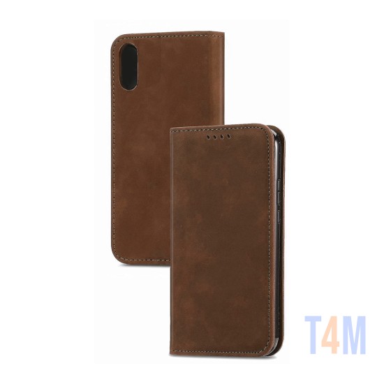 Leather Flip Cover with Internal Pocket For Xiaomi Redmi 9a Brown